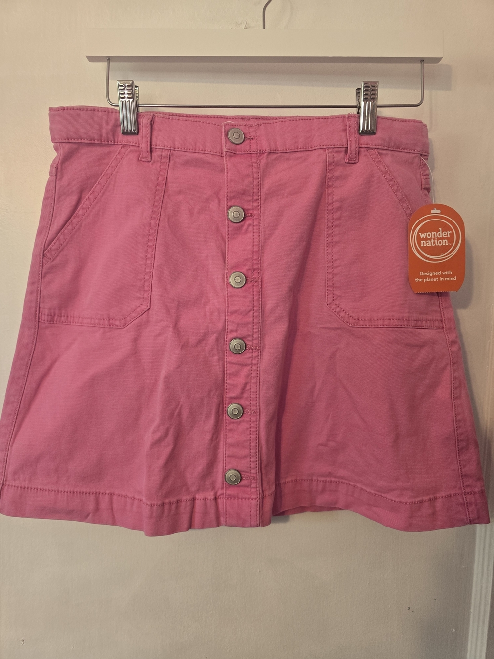 Junior's Wonder Nation Hot Pink Button-Front A-Line Skirt